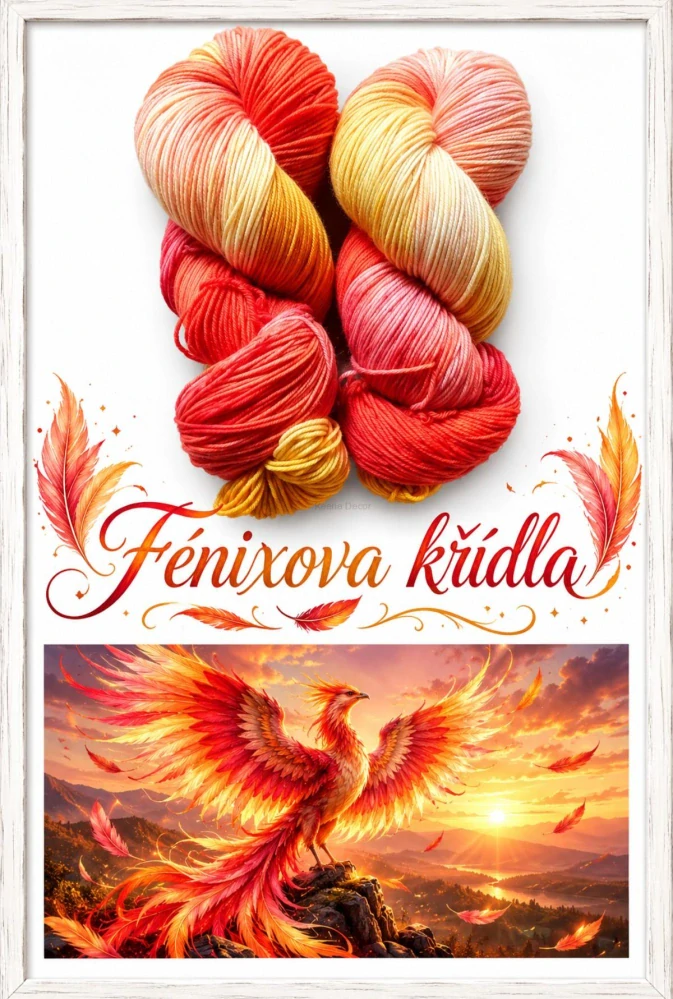 Ručně barvené merino - FÉNIXOVA KŘÍDLA